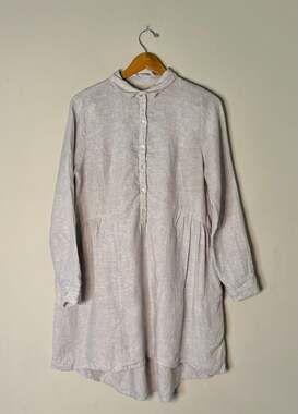 H by Halston Grey Linen Peplum Popover Shirtdress